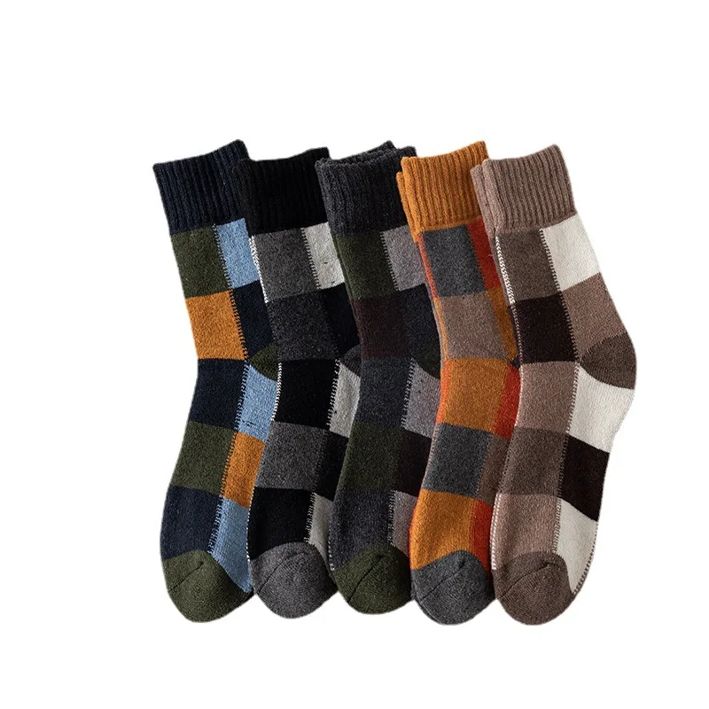 2023 Design Checkered Adult Socks Wholesale Custom Logo Fluffy Cozy Socks High Quality Wool Socks For Men