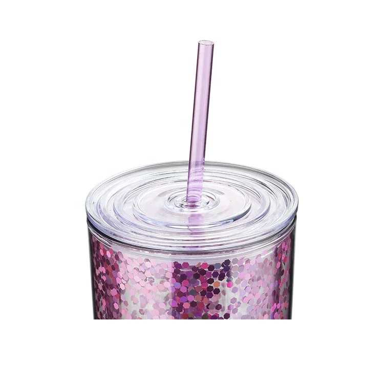 Most popular products Direct factory wholesale 24oz glitter plastic double wall acrylic glitter tumbler with handle straw