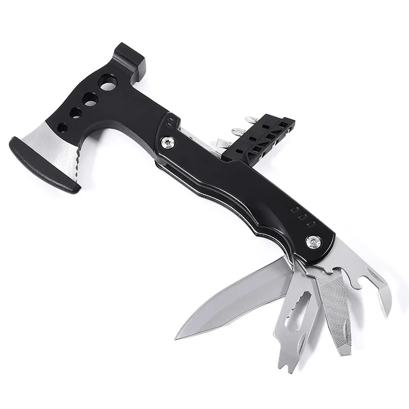 10 In 1 Stainless Steel Multi-function Tool Outdoor Axe Hammer with portable folding knife and Wrench  For Camping Emergency