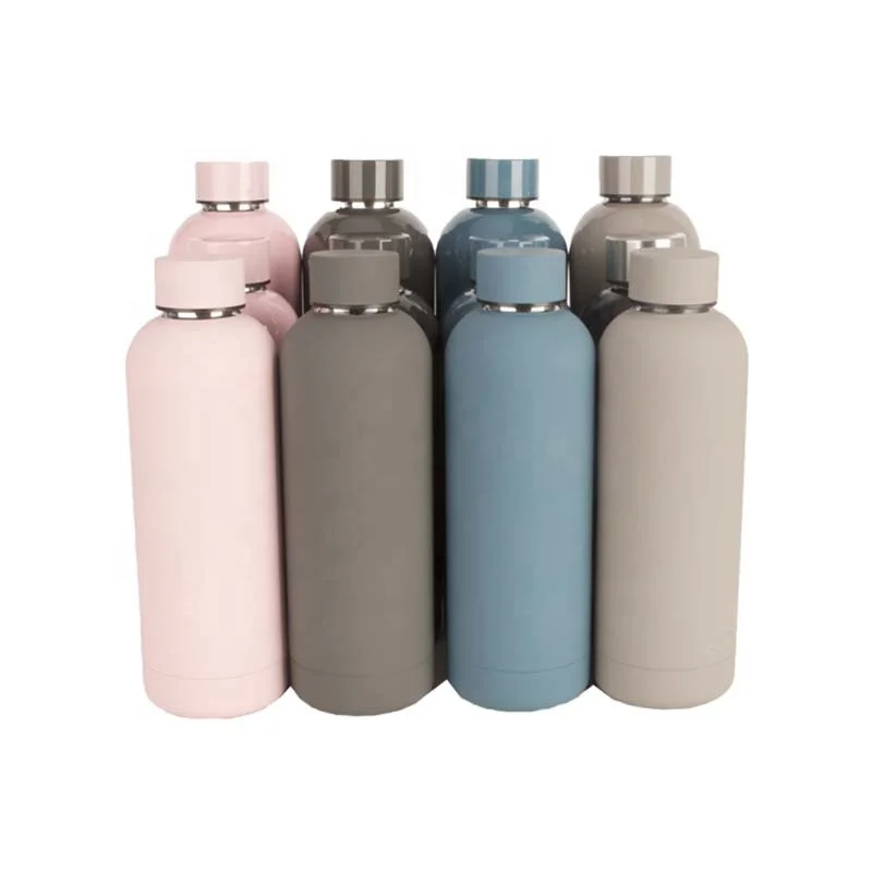 Custom logo rubber paint double wall stainless steel vacuum flask water bottle 750ml