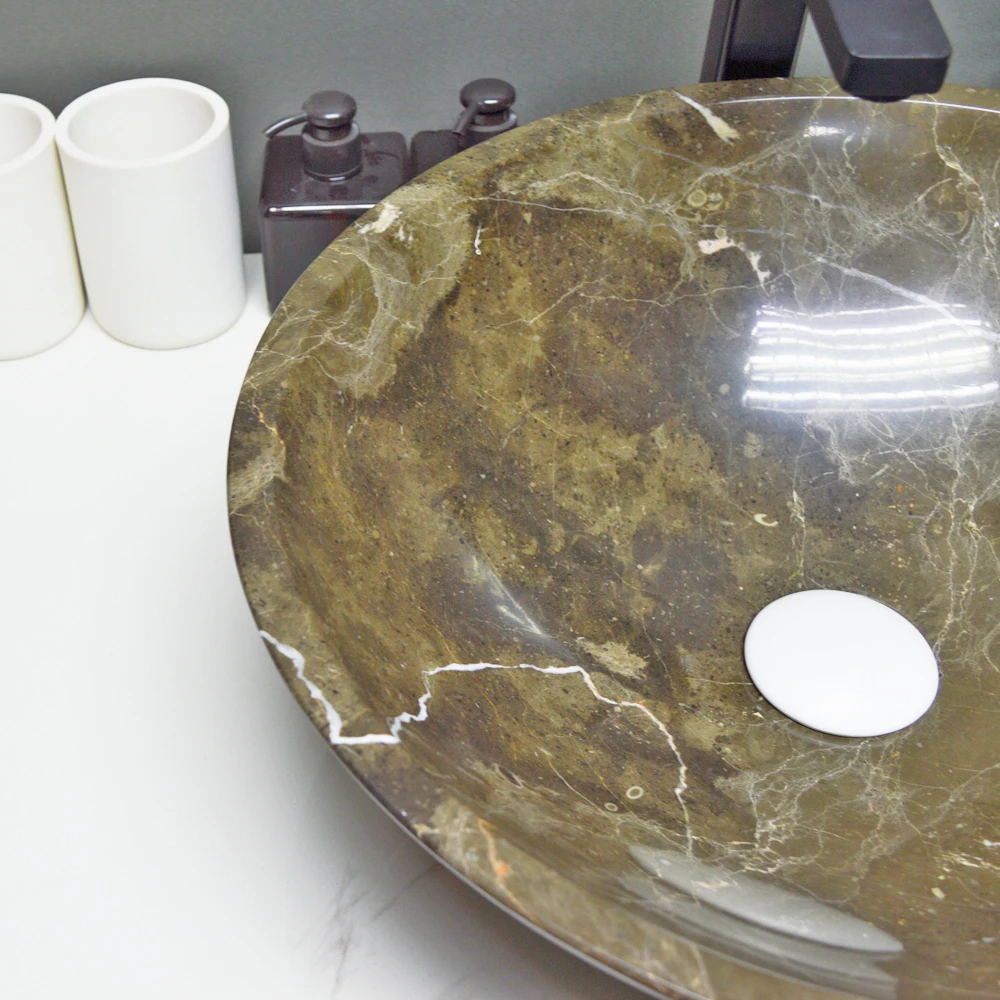 Luxury style wash basins marble sink bathroom vessel sink round shape basin washbasin counter top basin