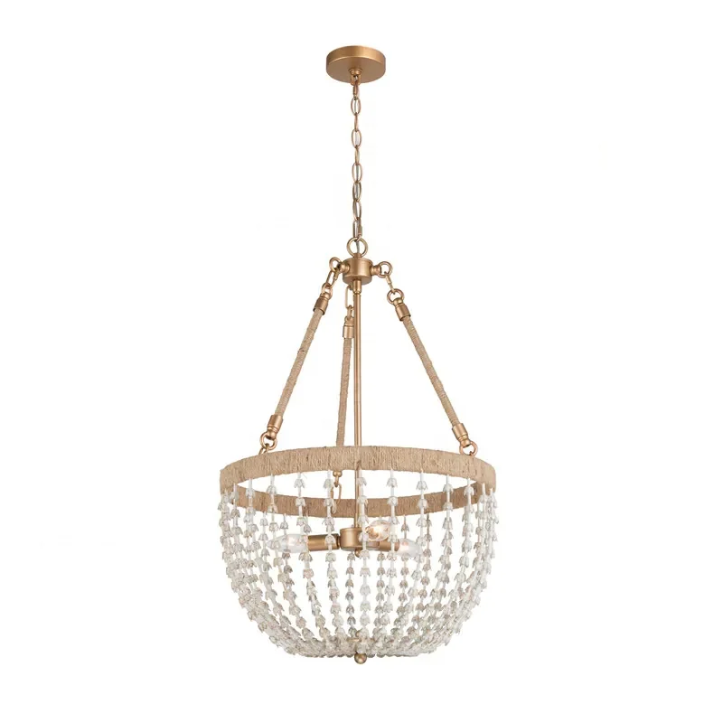 Середина столетия современная личность дизайн в стиле «Бохо ручной работы джутовая веревка бусины столовая 3-люстра