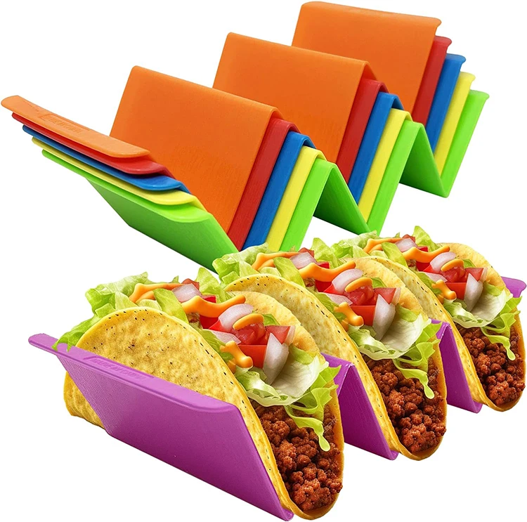 Kitchen Taco Holder Stand  Hold 3 Tacos, Hard Plastic Taco Rack, Party Serving Tray Set for Hard and Soft Shell Tacos Tortilla