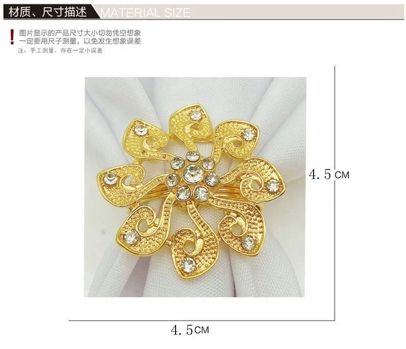 Luxury Flower Napkin Ring Gold Metal Napkin Rings Holder Crystal Diamond Dinner Napkin Rings wedding Table Decoration HWD39