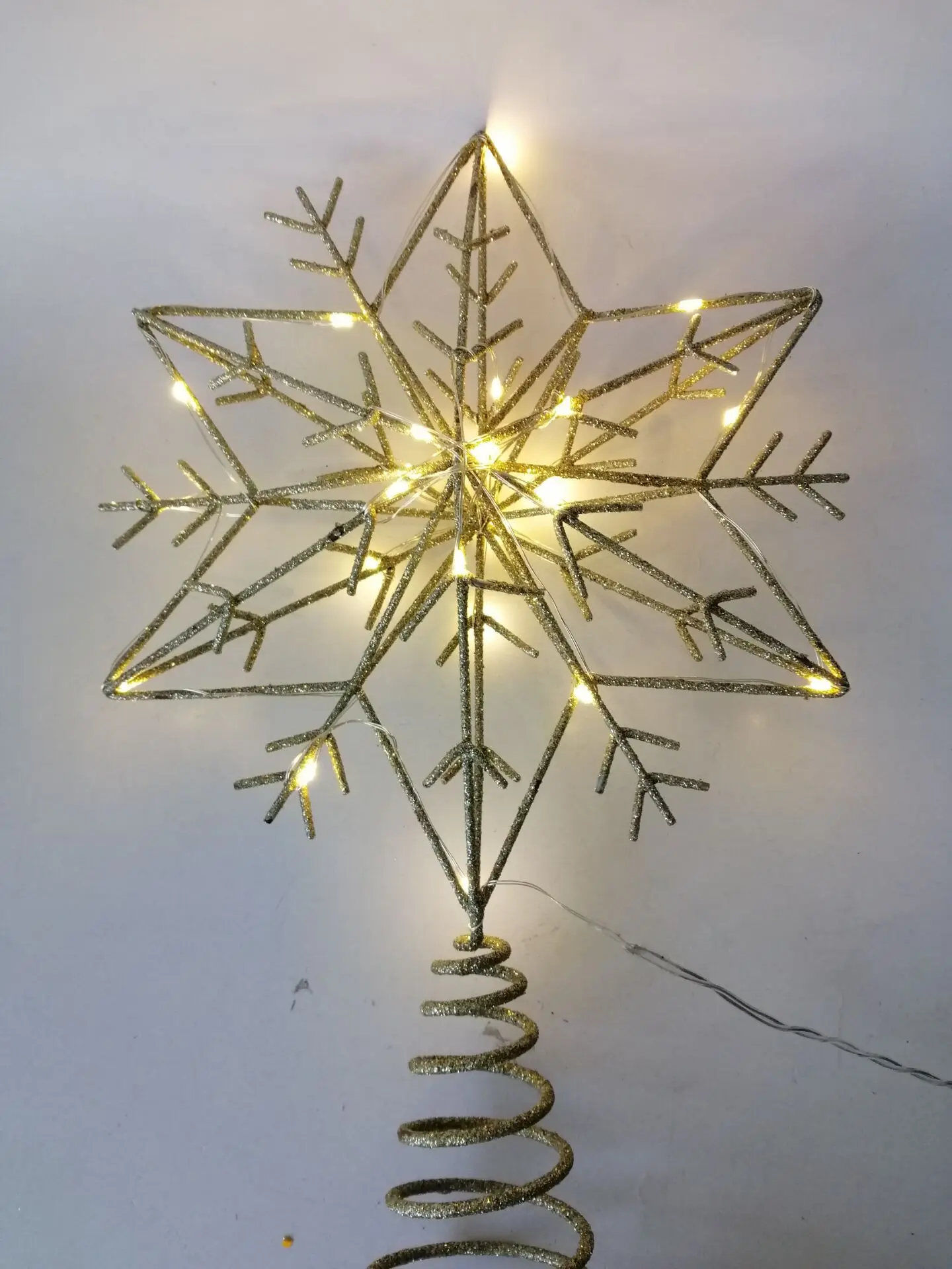 Metal Snowflake With Glitter Silver Copper Lights Xmas Decoration Christmas Tree Topper Led Decorative Light