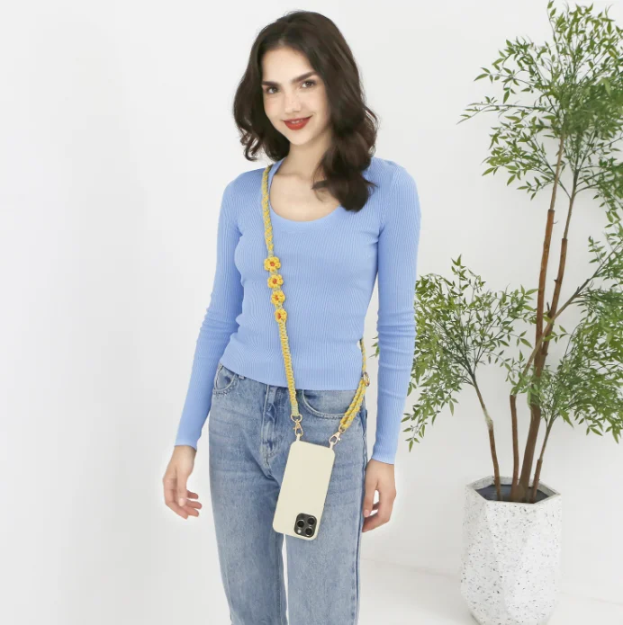 Bohemian hand-woven phone rope messenger adjustable crossbody flower daisy bag chain