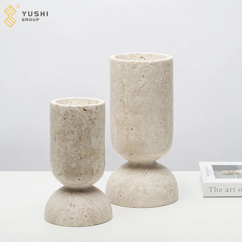 Yushi Group modern minimalist living room hotel table top candle stick decoration travertine cylindrical marble incense holder