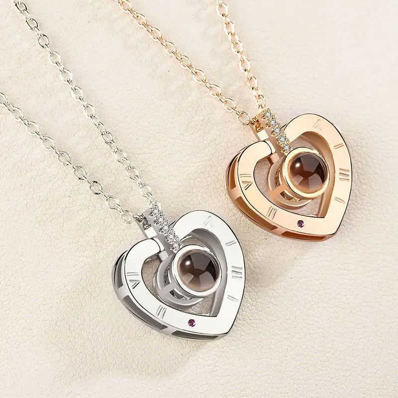 Hot Sale 18k Gold Plated Stainless Steel 100 Different Languages I Love You Women Wedding Jewelry Heart Pendant Necklace