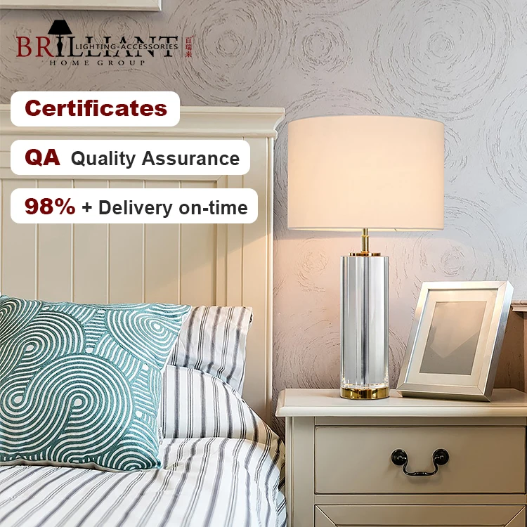 Modern Home Decor Fabric Lampshade Living Room Corner Table Bedroom Glass Crystal Table Lamp