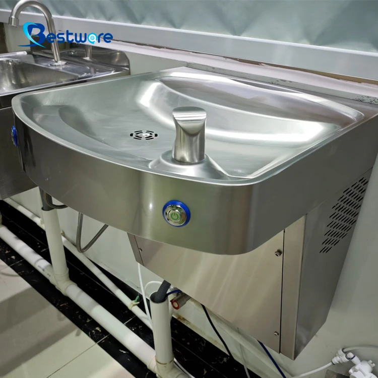Stainless Steel Wall Mounted Cold Drinking Water Fountain Station for Public Faucets