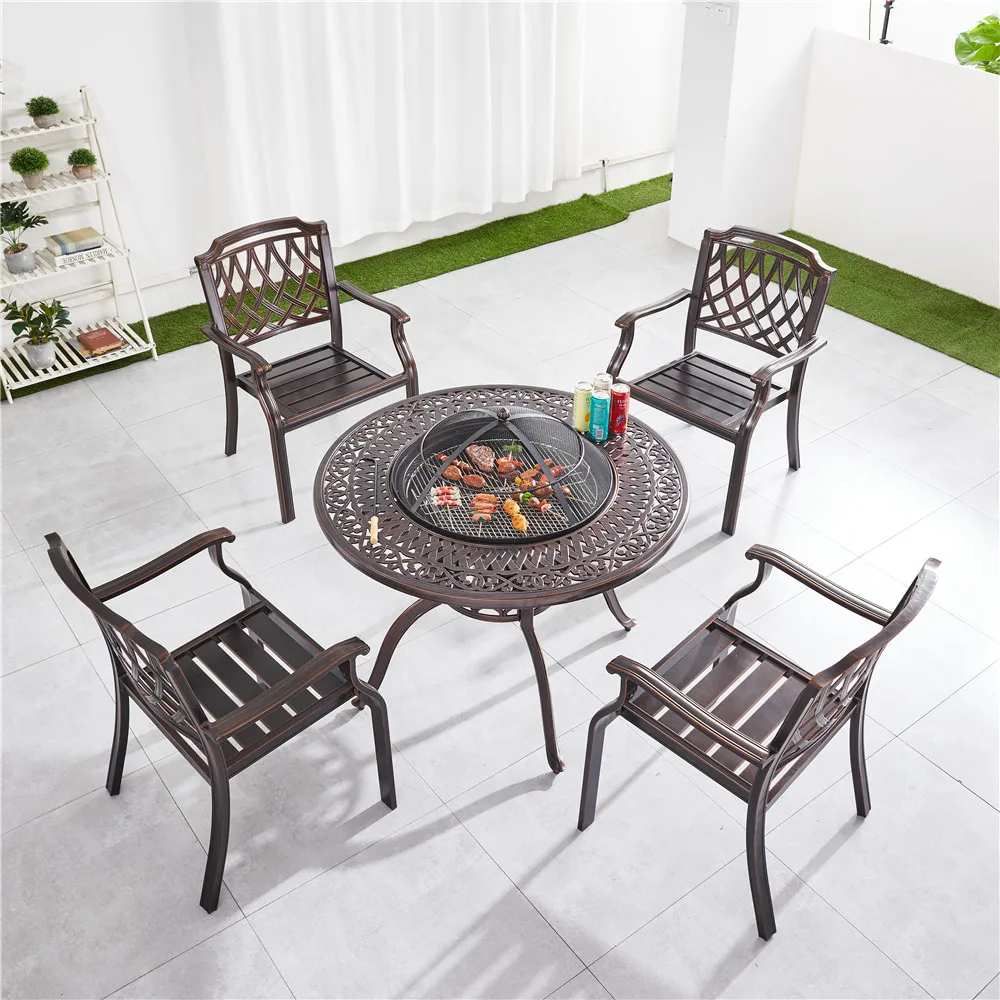 Outdoor Waterproof Furniture Bistro Patio Garden Chair Tables and Chairs Die-cast Aluminum Terrace Wholesale Luxury Garden Set