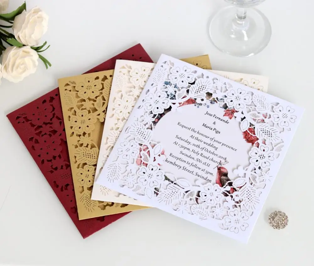 Favor products 2022 amazon Folded Laser Cut faire part mariage invit Festival Greetings cards designs luxury Wedding Invitations