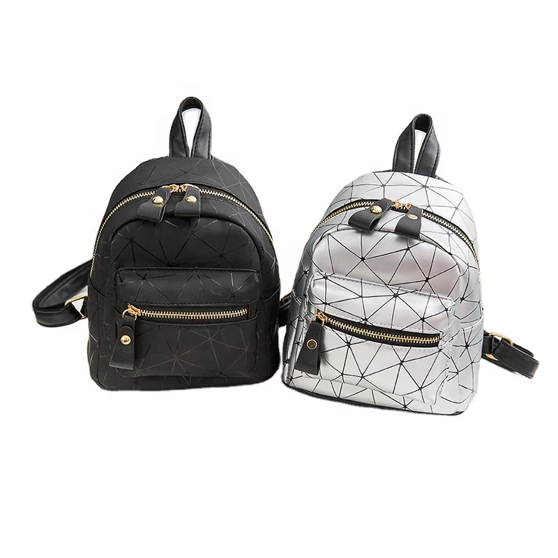 Fashion Cute Geometry Pattern Mini  PU Leather School Leisure travel Backpacks for Girl Women
