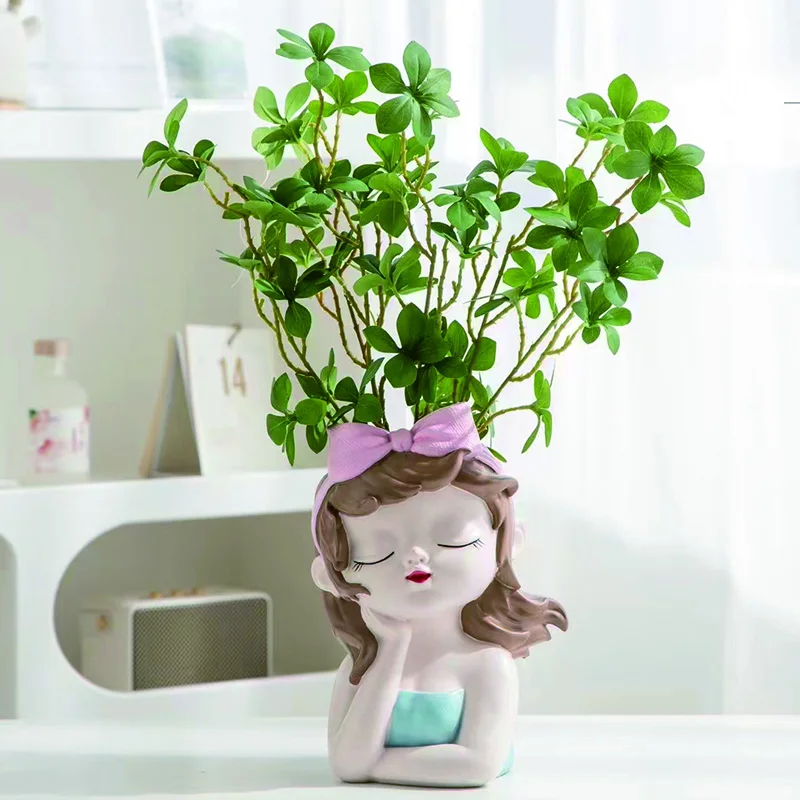 Custom logo new girl face flower planter creative cute girl resin succulent flowerpot for home decor