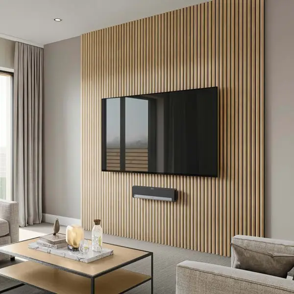 Contemporary design oiled oak fluted wood slat lowes soundproofing acoustic wall panels