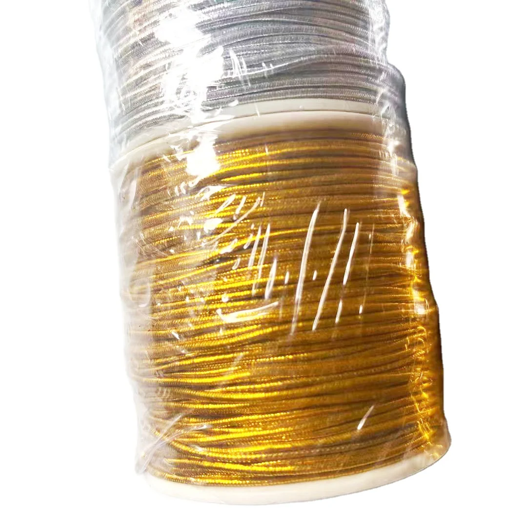 Wholesale DIY narrow macrame gold and silver metalli elastic cord decorative rope braiding