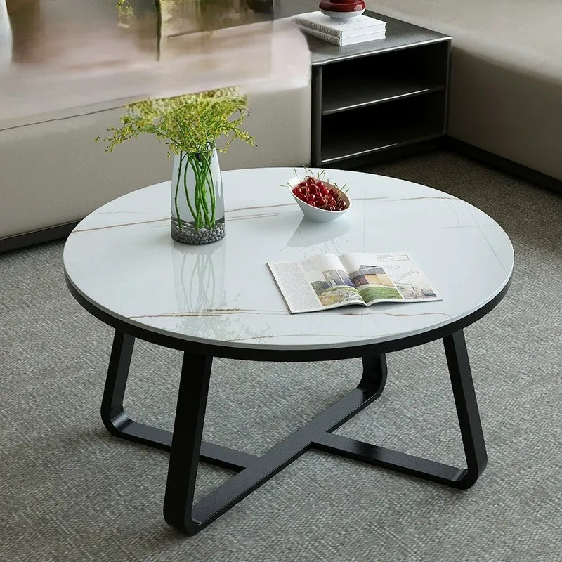 Natural Stone Nordic Hotel Furniture Slate Travertine Marble Living Room Space Saving Abstract White Round Shape Coffee Table