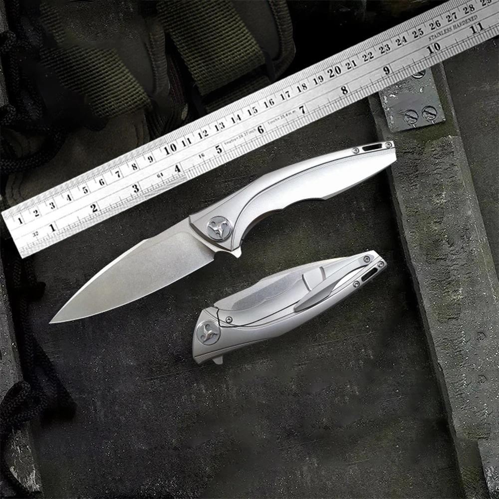 Custom Logo Folding Knives With D2 steel Blade and TC4 titanium alloy handle For Camping Pocket Knife