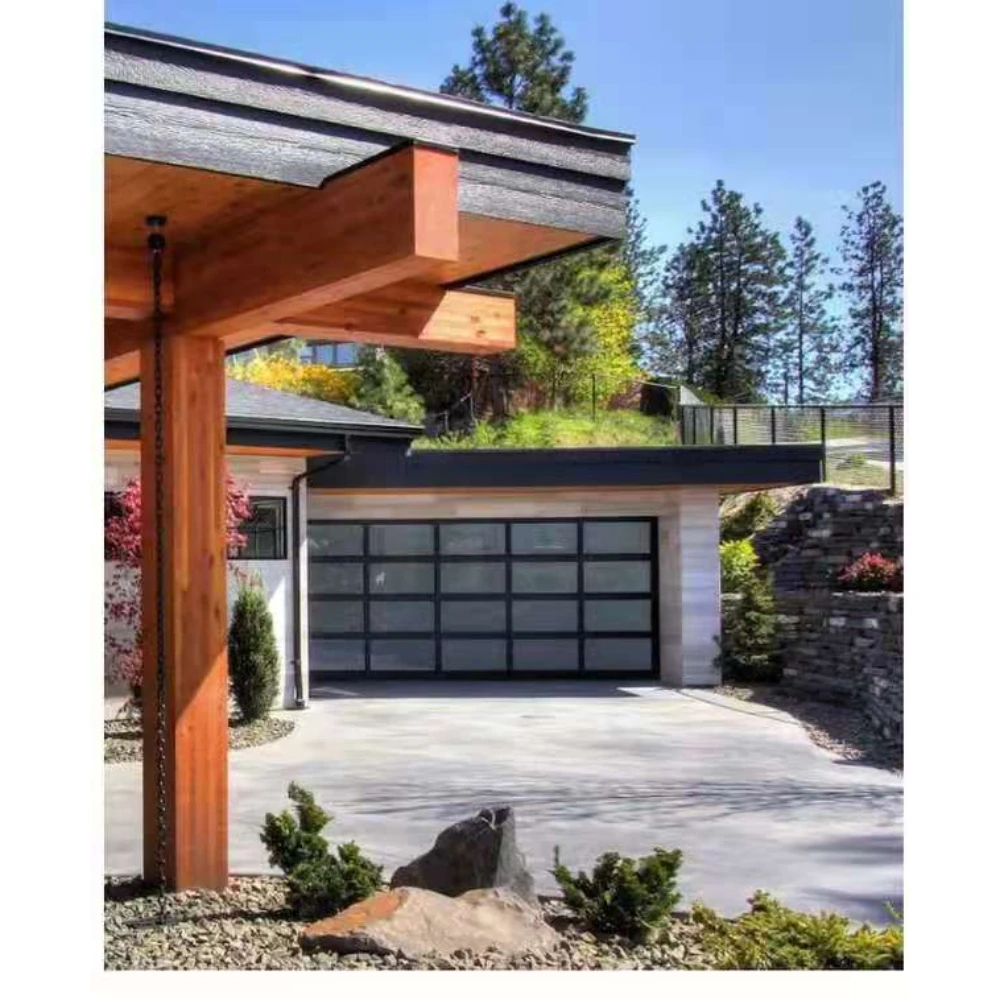 Glass Customized Garage Door Sectional Aluminum Motor Modern Germany Electric Automatic Black Color Stainless Steel Tempered