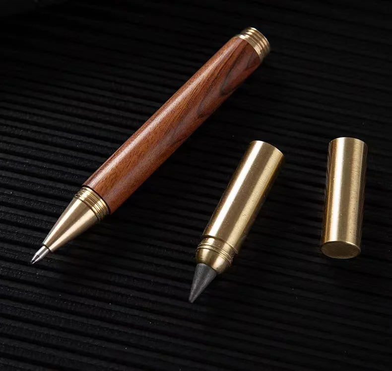 office supplies new pen brass wood barrel custom engraved logo eternal pencil 2 in 1 rollerball signature pen