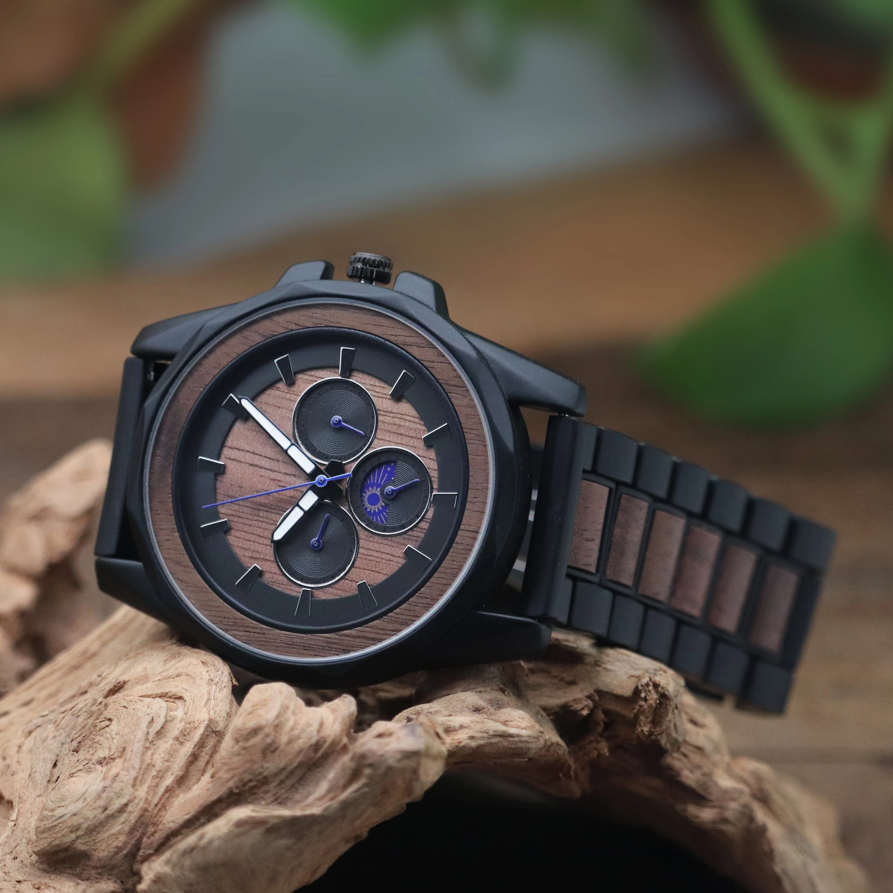 Popular Quartz Chronograph Custom Logo Wood Steel Watches For Men Luxury Stylish Wrist Watch