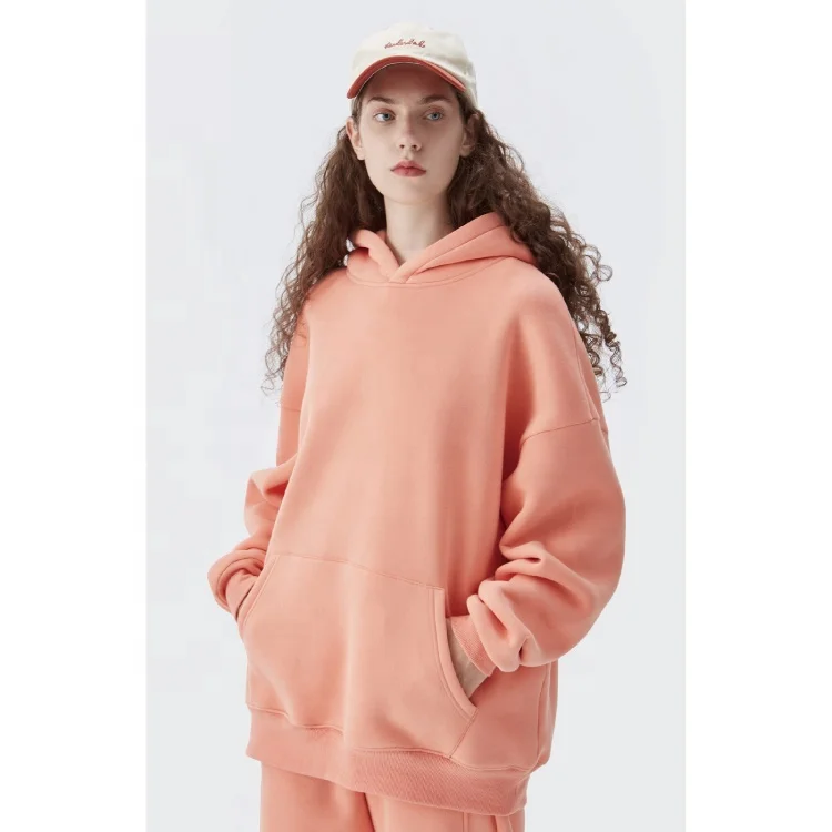 Casual drawstring solid color women hoodie unisex fashion high quality cotton fleece sweat pullover hooded