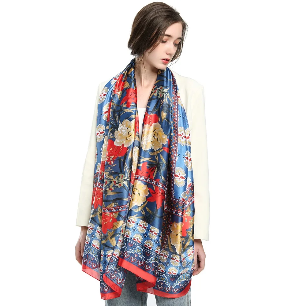 Custom Printed Satin Silk Shawl Scarf Autumn Spring Georgette Premium Cotton Pashmina Chiffon Light Shawl And Scarves For Woman