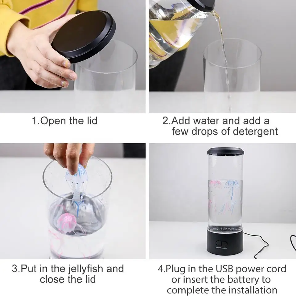 Custom Most Popular Jellyfish 7 Colors Changing Electric Round Jelly Fish Aquarium Lava Lamp Usb Charging Night Light Bedroom