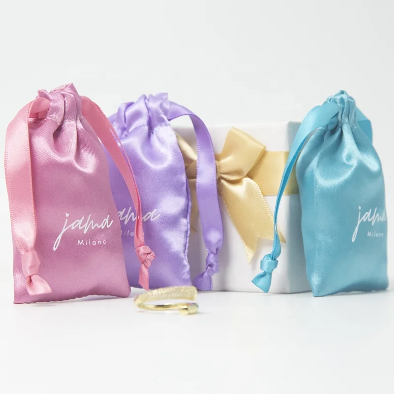 Многоразовые изготовленные на заказ атласные шнурок для ювелирных изделий с принтом логотипа сумки толстые атласные тканевые сумки