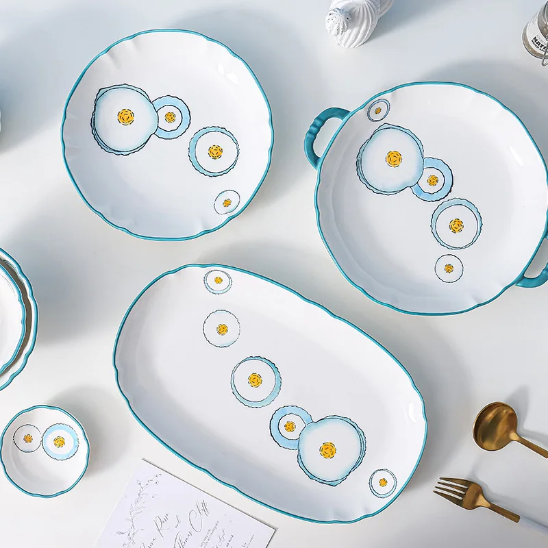 japanese korean creative household tableware design blue and white dinner plate porcelain high quality ceramic dinnerware modern