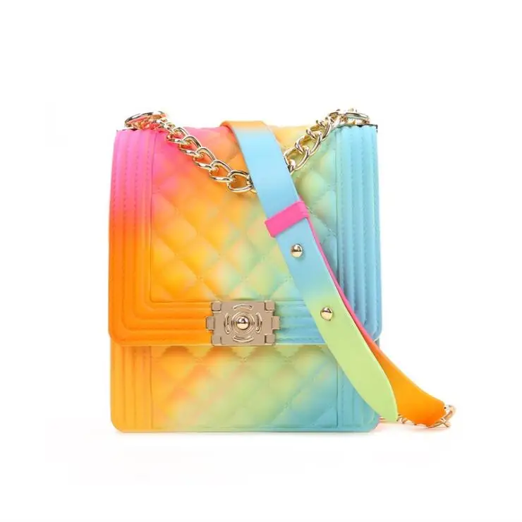 2020 China designer wholesale purse cross body bags women Pvc chain bag sling bag rainbow jelly candy purses