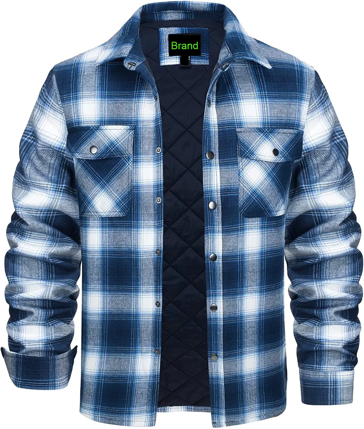 2023 Hot Selling Custom Logo Flannel Jacket USA Size Polyester Lining Quilted Flannel Jacket
