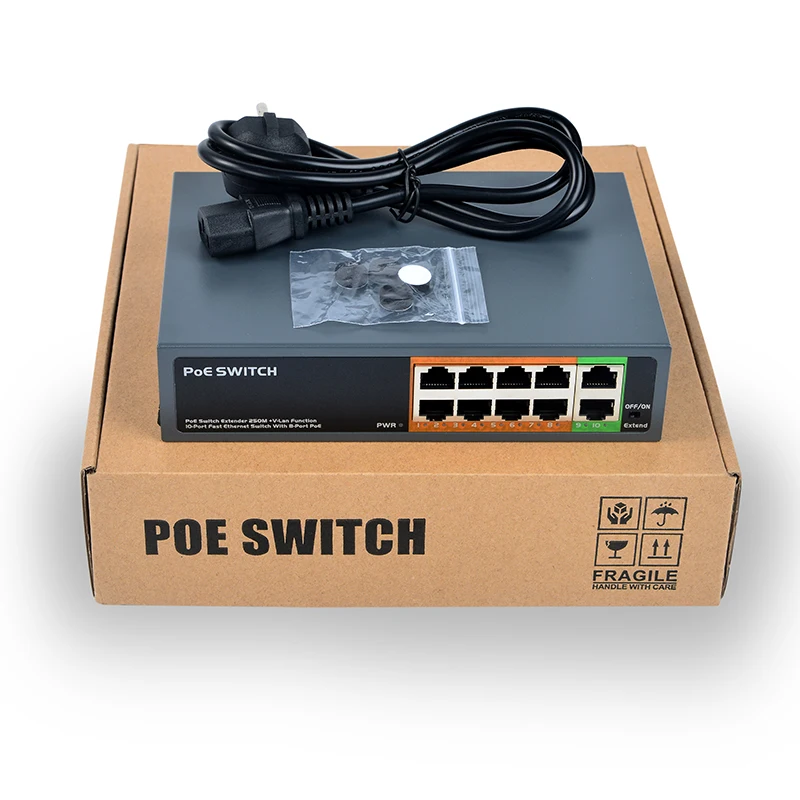 10 port switch with 8 port PoE 100Mbit total power 104W IEEE802.3af / standard poe switch SDAPO PSE108EX V2.0