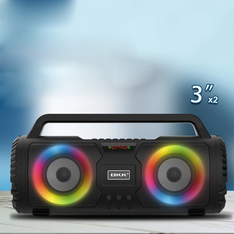 Factory new clear sound super bass wireless BT speaker portable with handle karaoke speaker boombox with LED lights