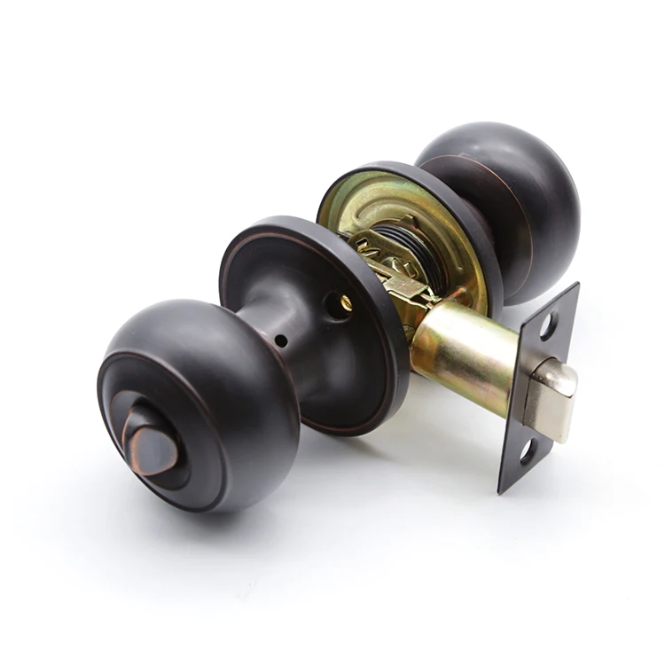 Without Key Round Interior Door Black Tubular Cylindrical Bathroom Keyless Door  Knob Lock
