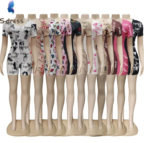 2021 New Arrival Designer Print Women Onesie Pajamas Nightwear Adult Onesie Bodysuits Short Sleeve Romper Jumsuit Pajamas