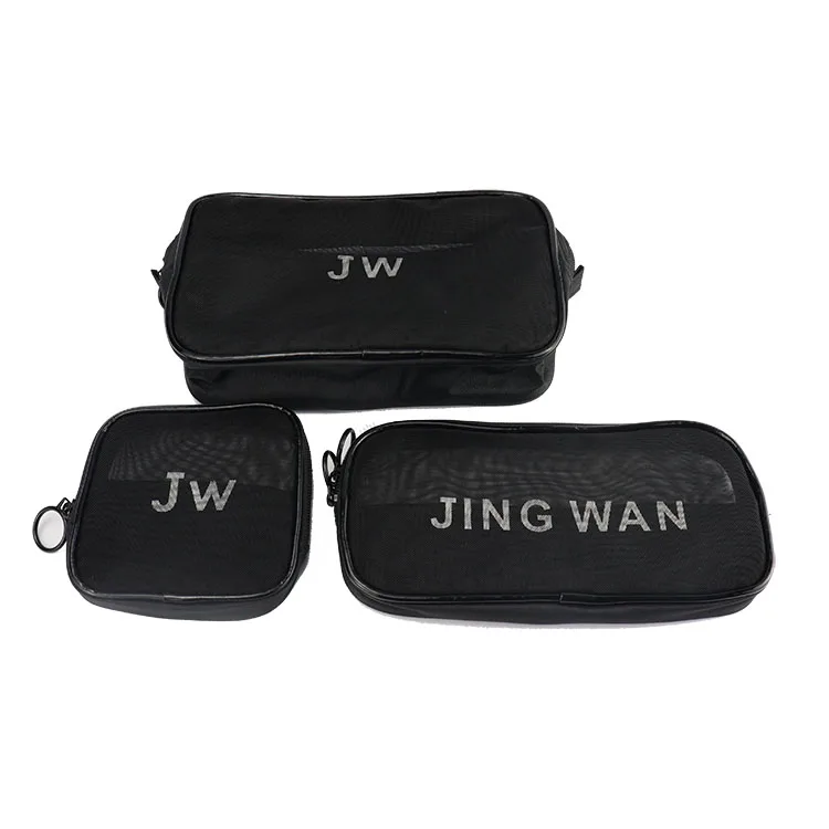 New Arrival Hot Sale Custom  Travel Kits Mesh Pouch Kids Black Cosmetic Bag Makeup