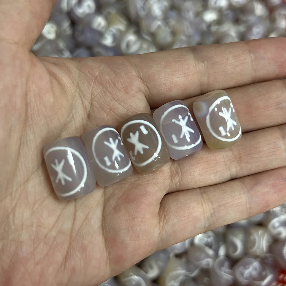 Taiji Five Element Engraved White  Chinese Fengshui Tibetan Dzi Beads