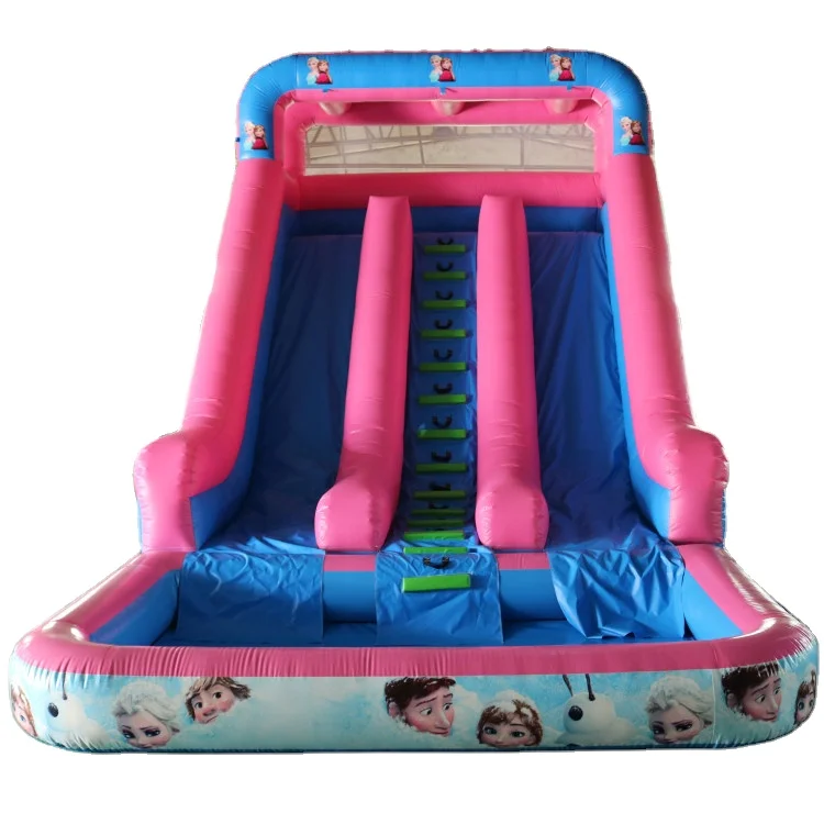 Kids Pink Bounce House children princess jumper inflatable water slide with pool