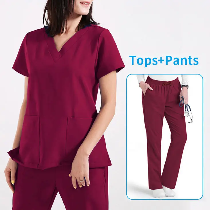 Eco Friendly Mens Medical Doctor Pink Scrubs Uniform Medical Scrub Suits For Women Under Shirt