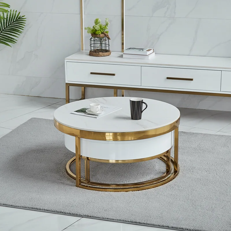Modern Nesting Wrought Iron Metal Calaeatta White Marble Round End Side Tea Table Gold Coffee Table Set Living Room Center Table