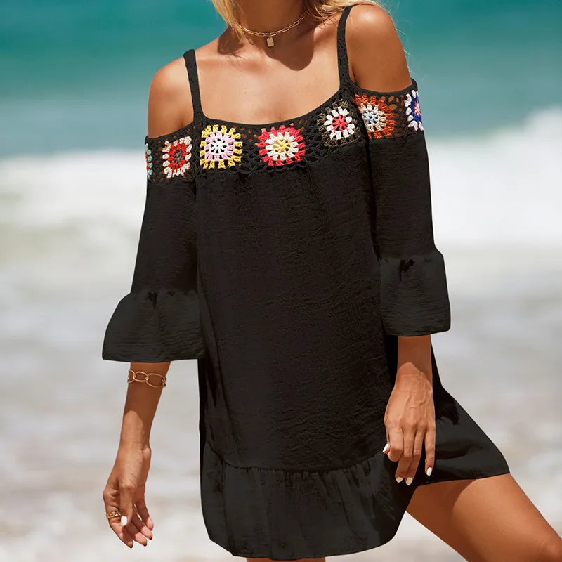 Crochet Bikini Cover up Beach Slip Cutout Irregular Dress Swimwear & Beachwear Cover Ups Beachwear