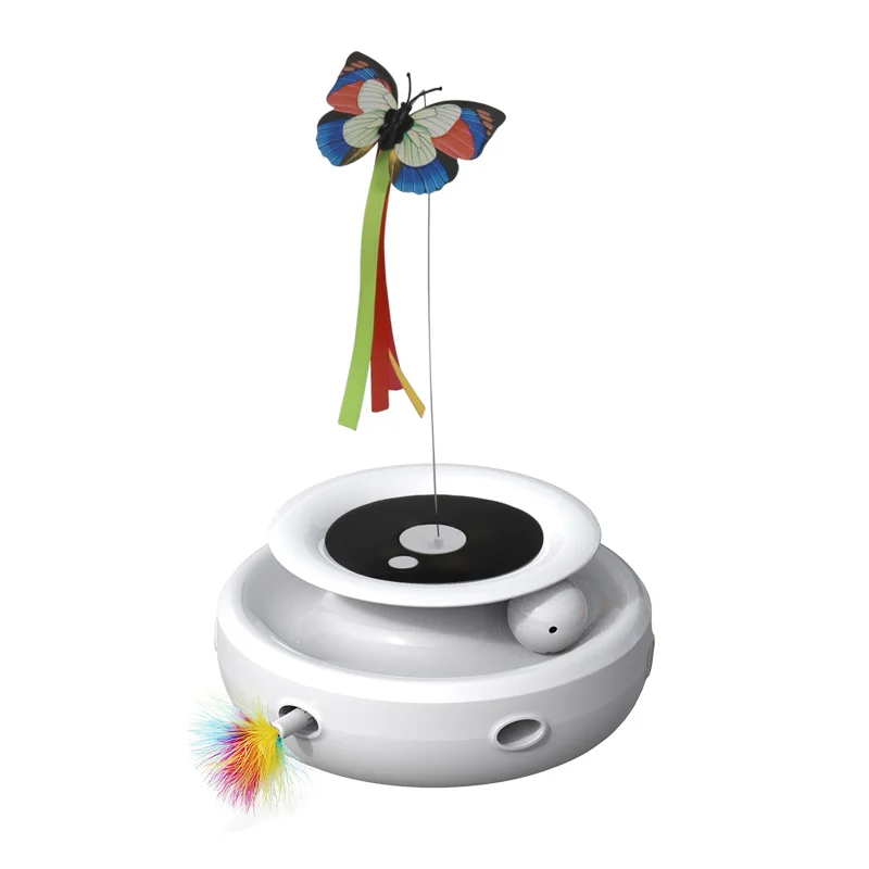 2022 Amazon 360 Degree Rotate Ball ABS Smart Electric Cat Teaser With Multi-colors Feather Butterfly Interactive Cat Toy