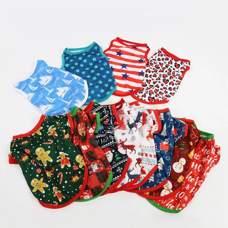 Factory Direct Sale Wholesale Dog Clothes Breathable Soft Pet Costume Christmas Vest Printed Outfit Dogs And Cats On Sale