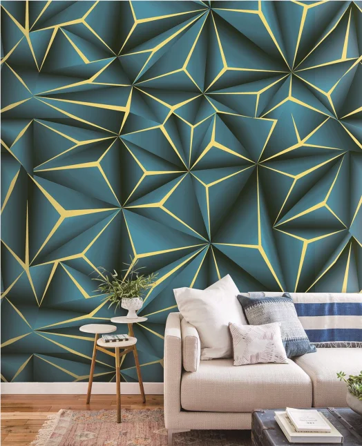 Wooden Design Marble Design Golden Hexagon Fluted Panel Wallpaper High Quality Self-adhesive For Full Room Bedroom Wall 3d