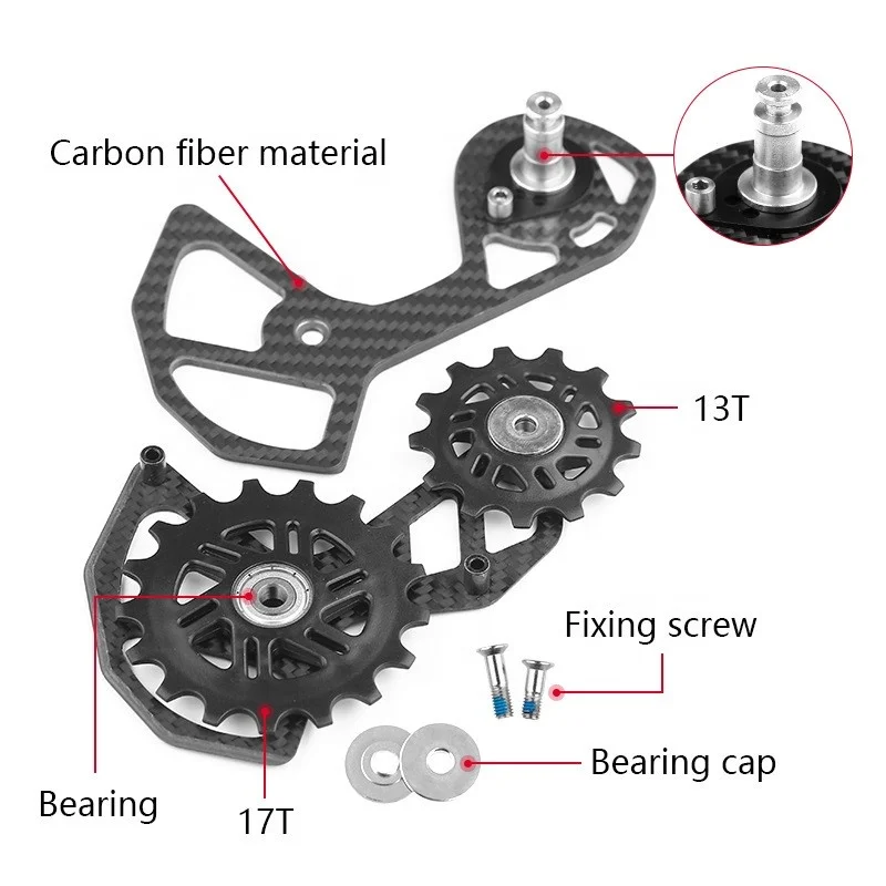 Mountain Bike Rear Derailleur 13T 17T Carbon Fiber Pulley for Shiman R8000
