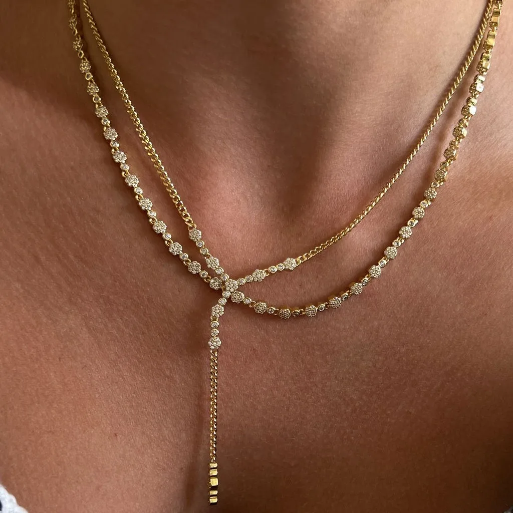 Fashion Stainless Steel Gold Plated Diamond Crystal Flower Pearl Chains Pendant Charm Choker Lariat Necklaces Jewelry Women Girl