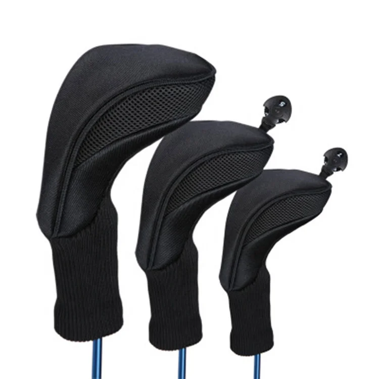 
Protective Knit Golf Set Driver 1 3 5 Fairway Long Neck 3Pcs Black Golf Head Cover 