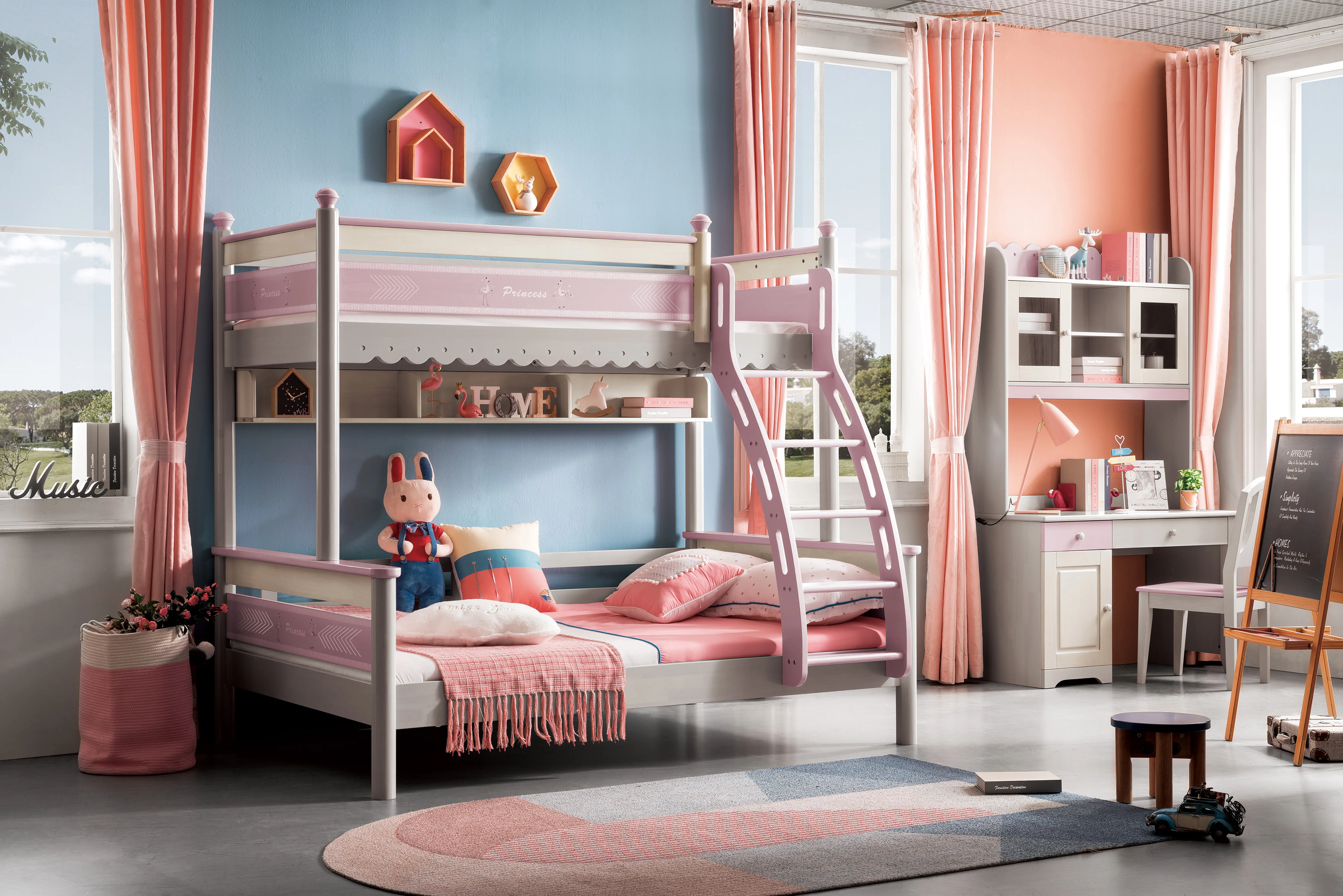 
Environmentally Friendly Cabinets Design Kids Room Furniture Children Bunk Bed with Desk 