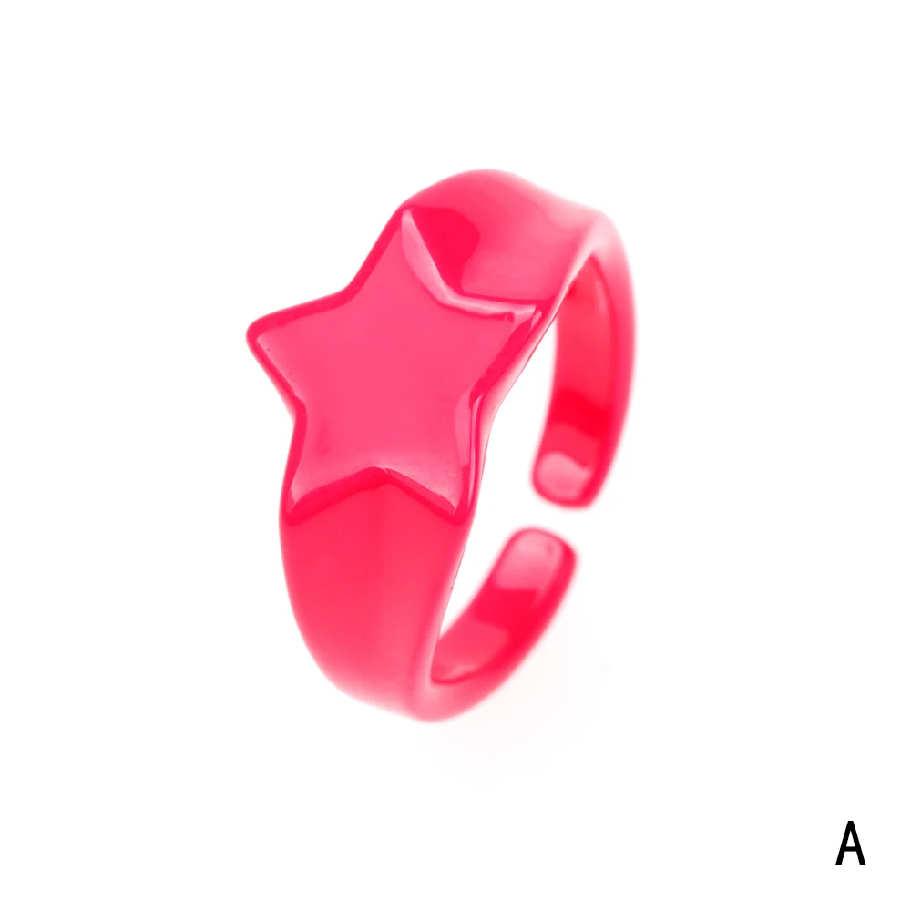  Trend Couple Alloy Stars Open Rings Adjustable Candy Colored Hand Painted Surface Women Fashion Jewelry Factory
